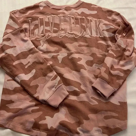 NWT VS Victoria’s Secret Pink Varsity Crew Sweatshirt Camo Pink - Picture 4 of 6